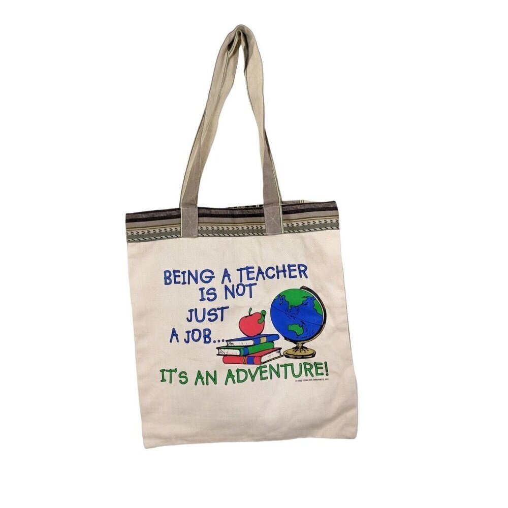 *Teachers Canvas Tote Book Bag Graphics Beige New Without Tags Gift Canada
